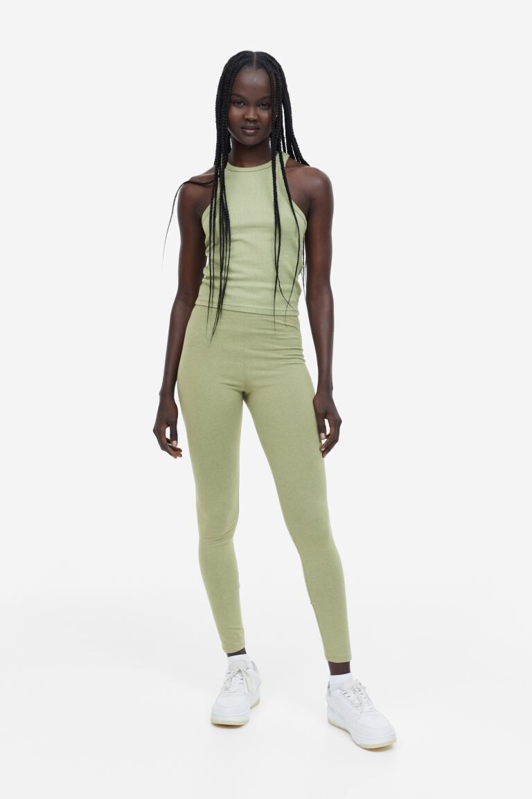 

Леггинсы из хлопкового джерси H&M, хаки зеленый