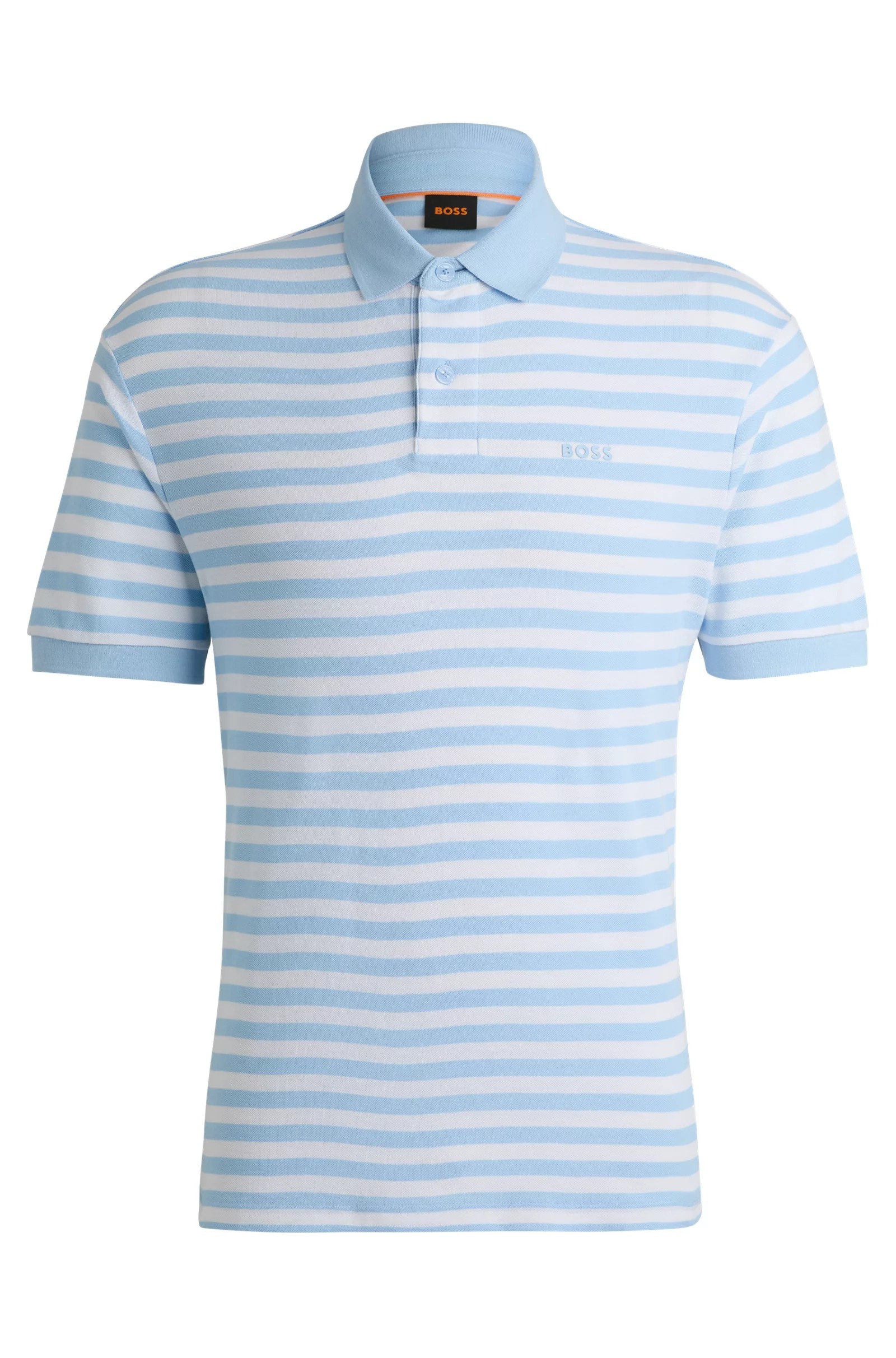 Футболка поло Boss Cotton-piqué With Horizontal Stripe, голубой поло из трикотажа пике в полоску xxl синий