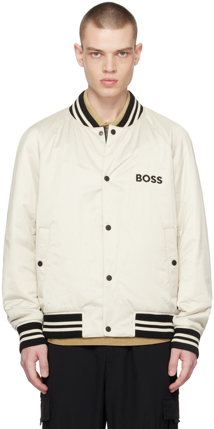 

Утепленная куртка-бомбер в полоску Off-White BOSS, Серый
