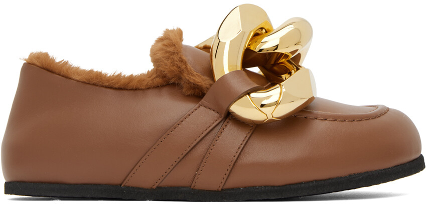 

Коричневые лоферы с цепочкой из овчины JW Anderson, Коричневый, Коричневые лоферы с цепочкой из овчины JW Anderson
