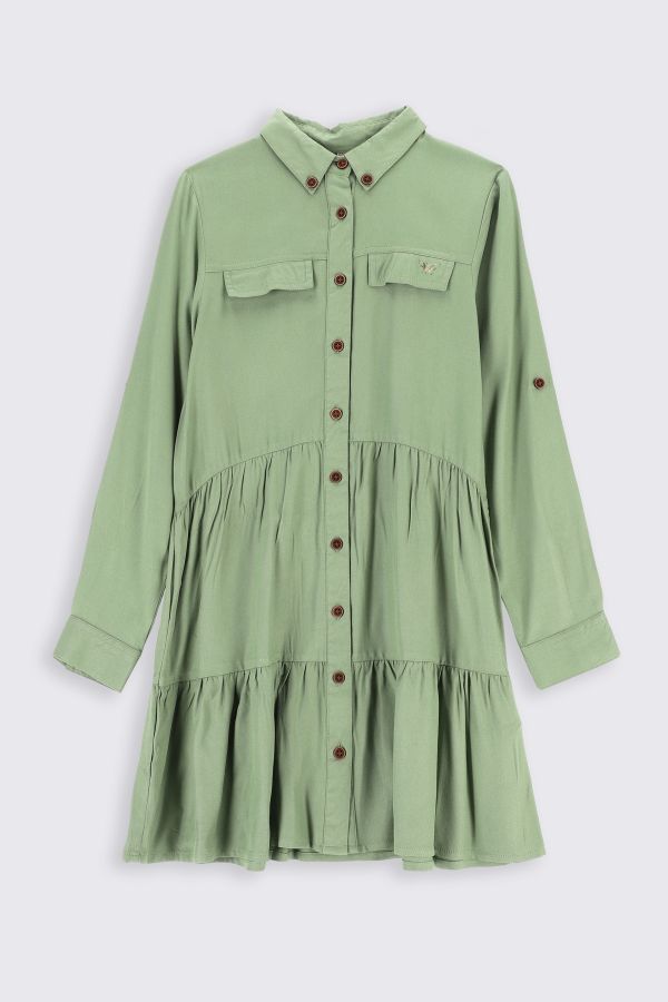 Платье Coccodrillo зеленый расклешенный с воротником