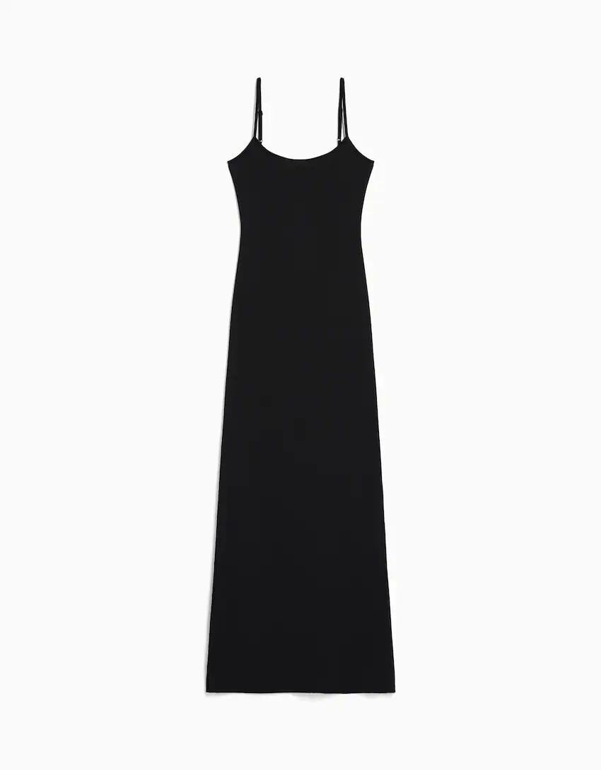 

Платье-макси Bershka Fitted Strappy, черный