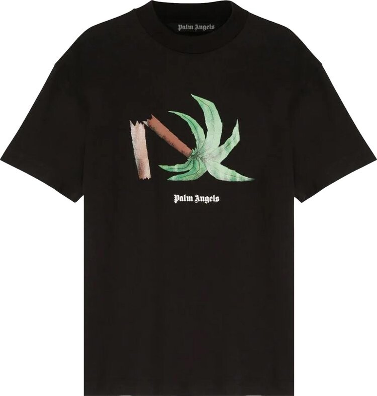 Футболка Palm Angels Broken Palm Classic Tee 'Black/Green', черный - фото