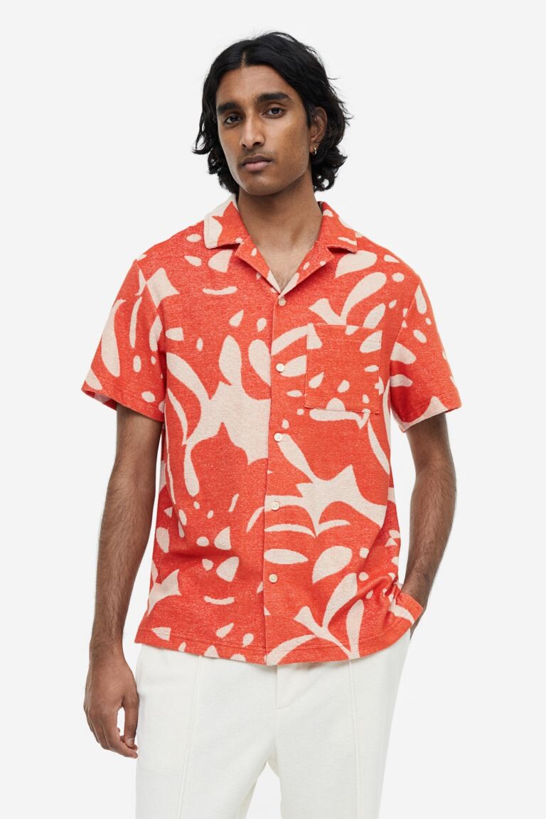 

Рубашка стандартного кроя Terry Resort H&M, оранжевый/с рисунком листьев