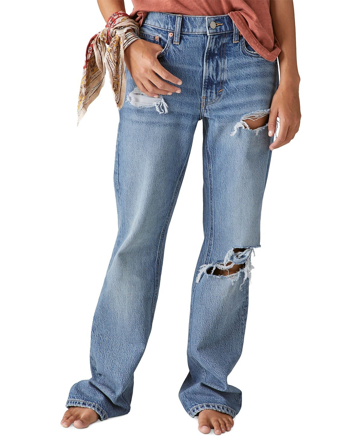 

Женские рваные расклешенные джинсы-бойфренды Lucky Brand, мульти