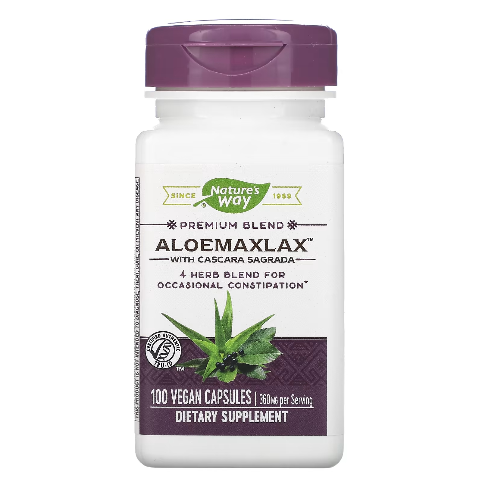 Nature's Way AloeMaxLax с каскарой 360 мг, 100 веганских капсул