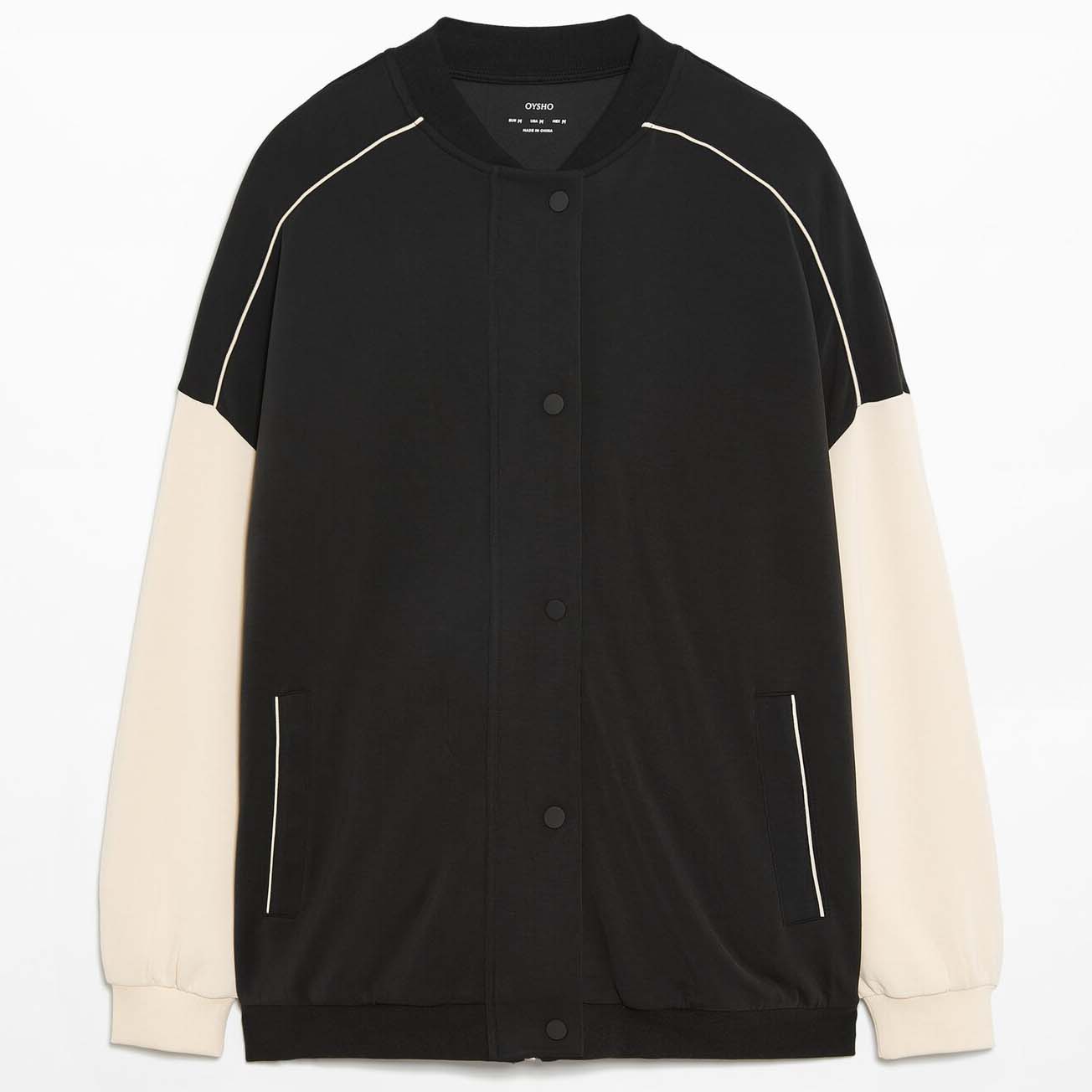 Куртка-бомбер Oysho Oversize With Modal, черный/кремовый