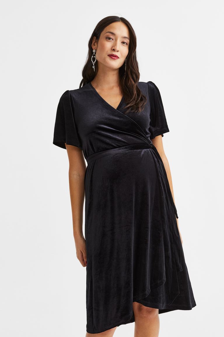 MAMA Велюровое платье с запахом H&M, черный платье рубашка с завязками h