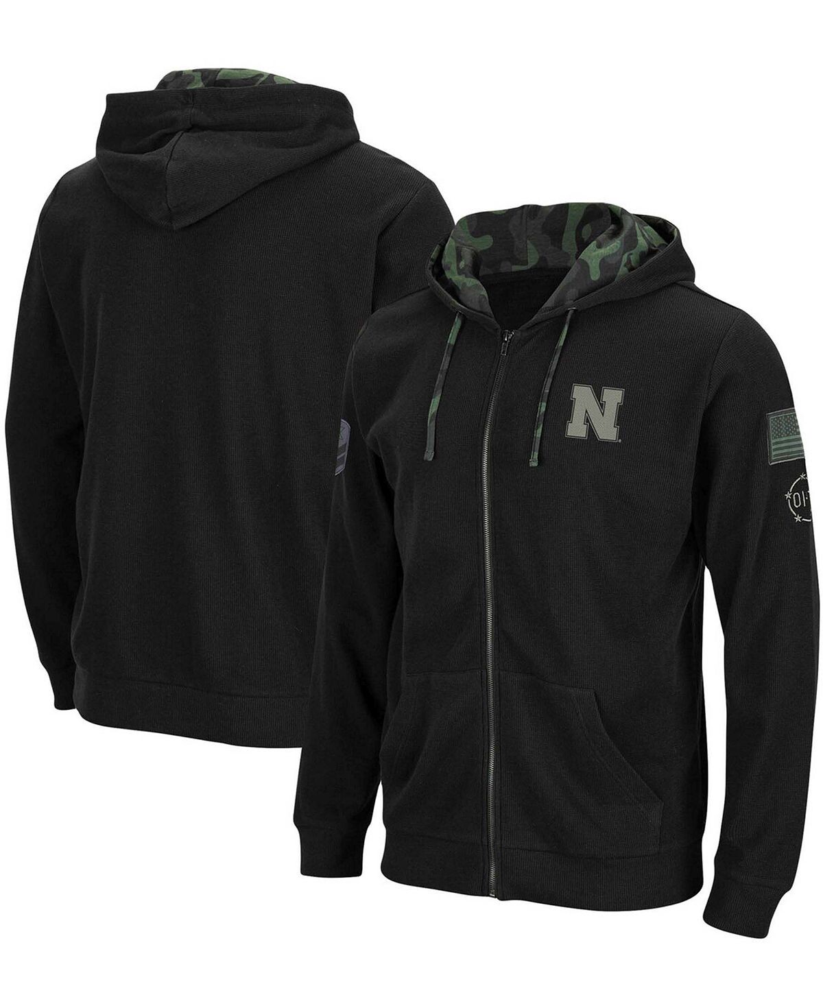 

Мужская черная худи nebraska huskers oht в стиле милитари с вафельной отделкой и молнией во всю длину Colosseum, черный