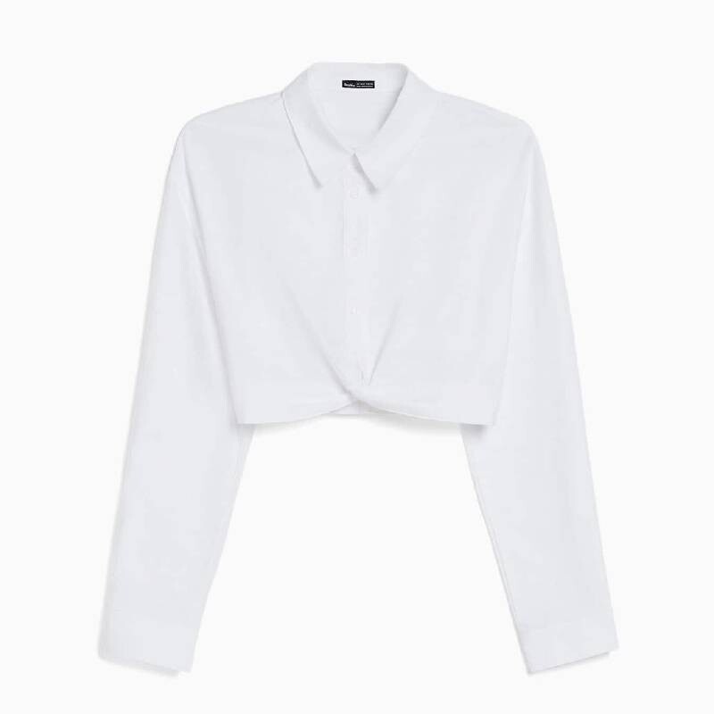 

Рубашка короткая Bershka Shirt With Crossover Detail, белый