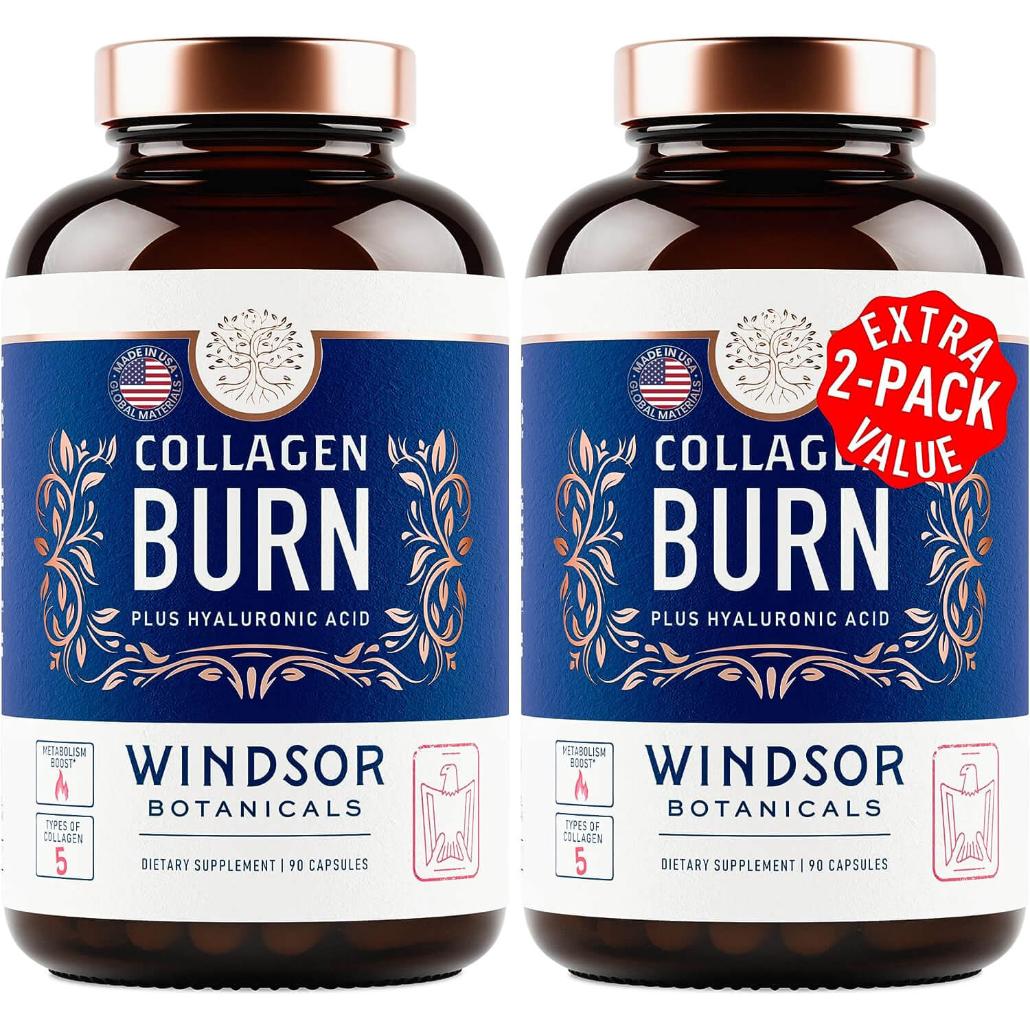 цена Комплекс коллагена с витамином С и гиалуроновой кислотой Windsor Botanicals Thermogenic Multi Burn, 2 уп по 90 таблеток