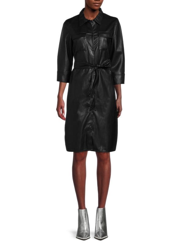цена Платье-рубашка Calvin Klein из искусственной кожи, черный