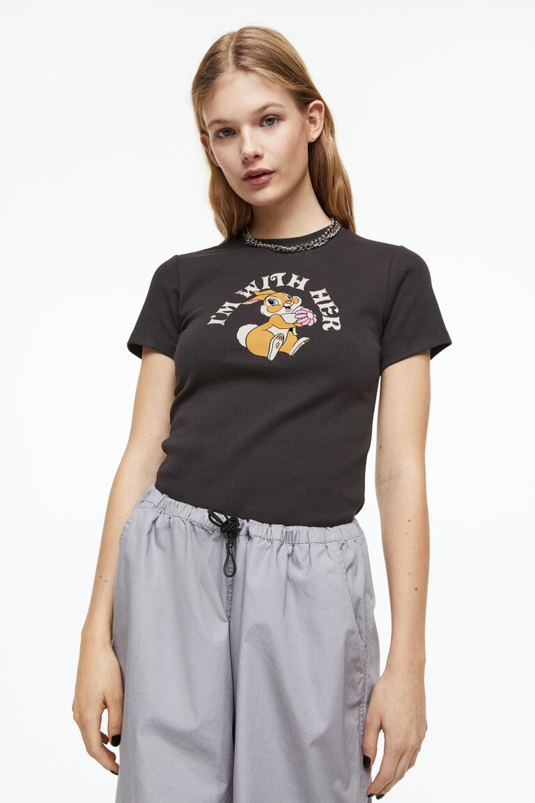 

Футболка с принтом H&M, темно-серый/бэмби