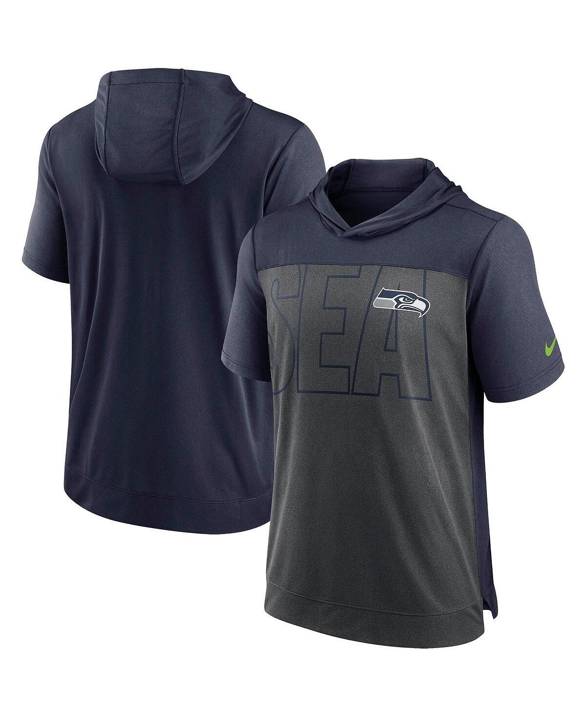 Мужская футболка с капюшоном цвета темно-серого меланжевого цвета college navy seattle seahawks performance hoodie Nike, мульти цена и фото
