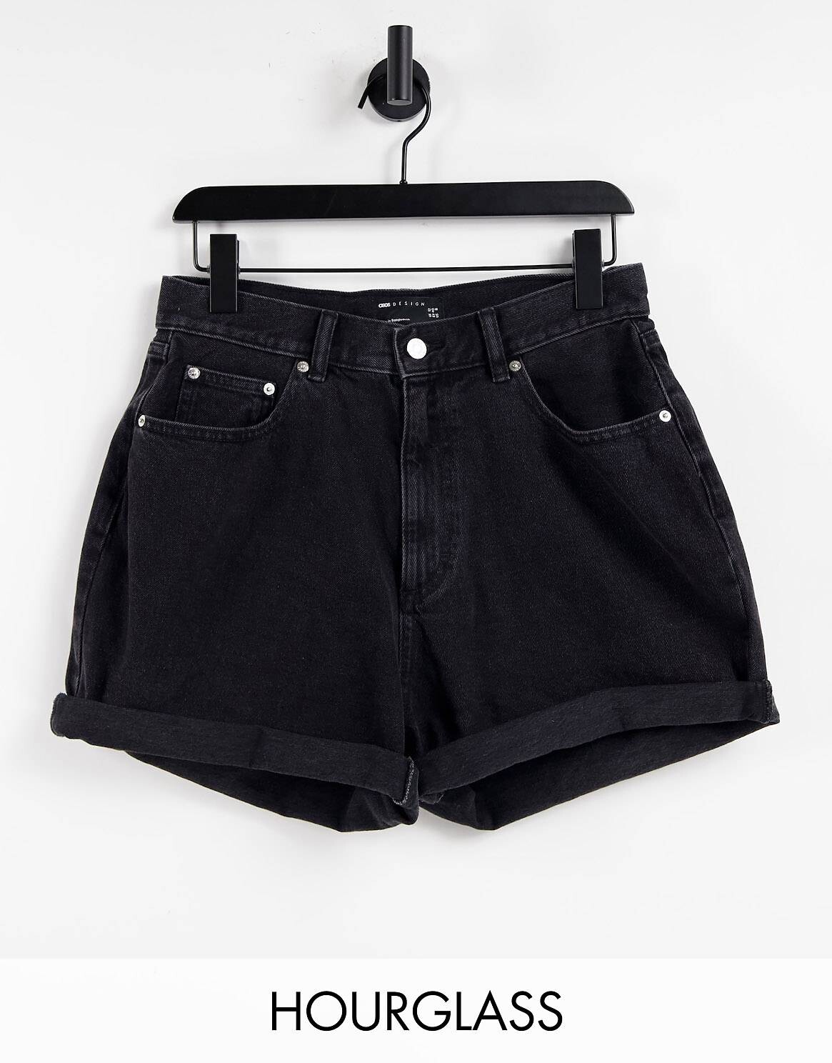 

Черные джинсовые шорты с напуском и высокой посадкой ASOS DESIGN Hourglass denim