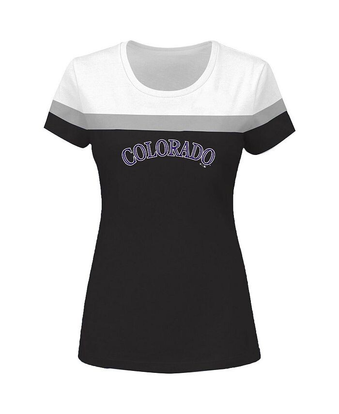 

Женская бело-черная футболка Colorado Rockies больших размеров с цветными блоками Profile, черный
