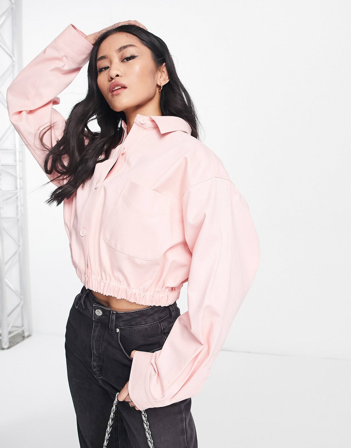 

Розовая укороченная рубашка-рубашка ASOS DESIGN