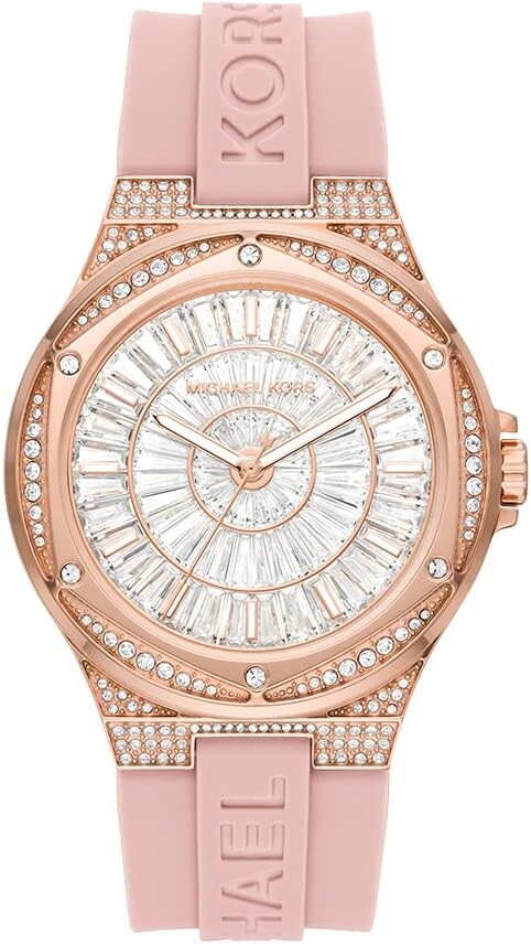 

Часы наручные Michael Kors Oversized Lennox Pavé Rose Gold-Tone and Silicone, розовый