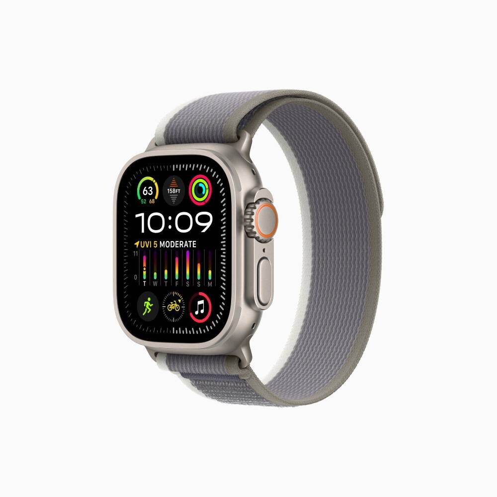 

Умные часы Apple Watch Ultra 2, 49 мм, GPS+Cellular, Titanium Case/Green/Gray Trail Loop - M/L, Серебристый
