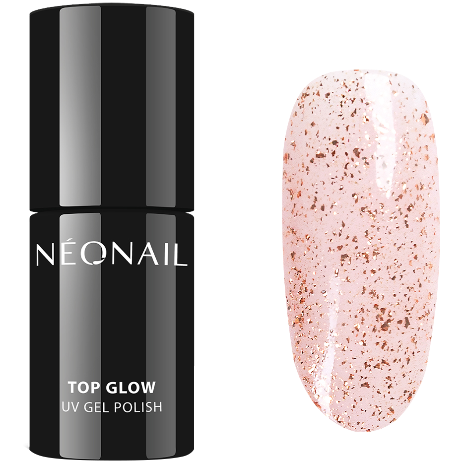 цена Neonail Top Glow Gold Flakes гибридное верхнее покрытие для лаков для ногтей, 7,2 мл