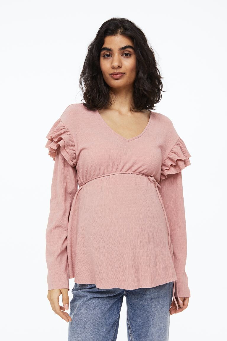 

МАМА Топ с оборками H&M, пудрово-розовый