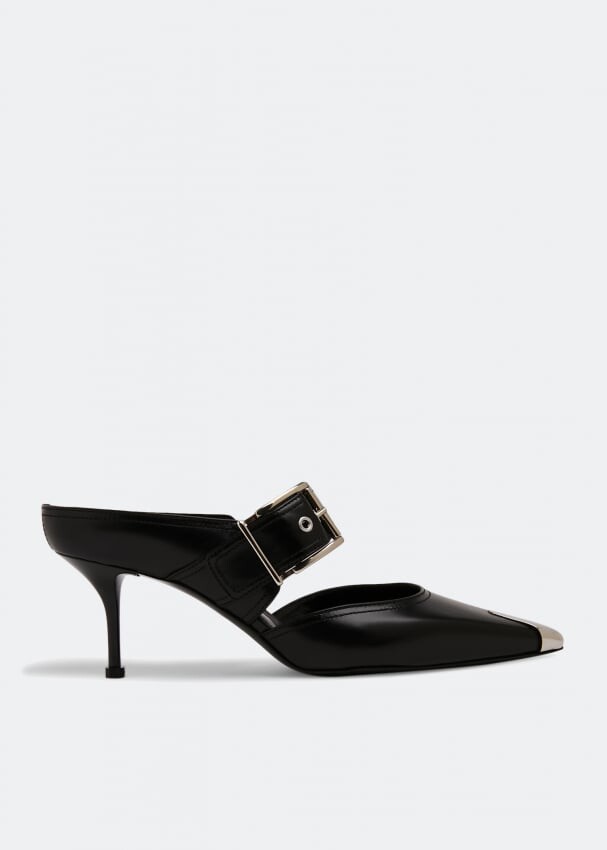 Мюли ALEXANDER MCQUEEN Punk buckle mules, черный кожаные туфли в стиле панк с острым носком alexander mcqueen черный