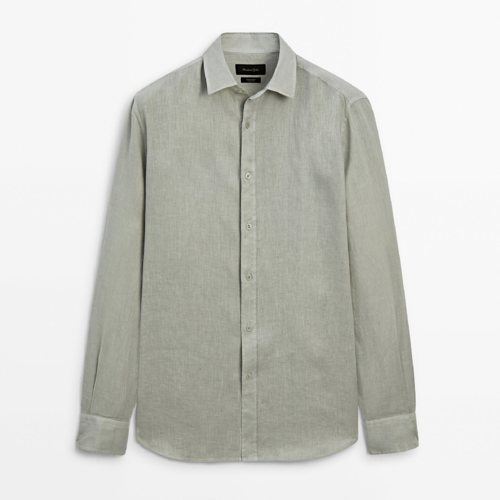 Рубашка Massimo Dutti 100% Linen Regular Fit, светло-зеленый
