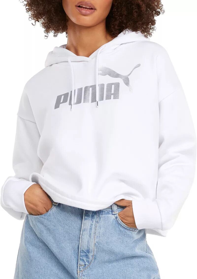 

Женская укороченная толстовка с металлическим логотипом Puma, белый/серебристый