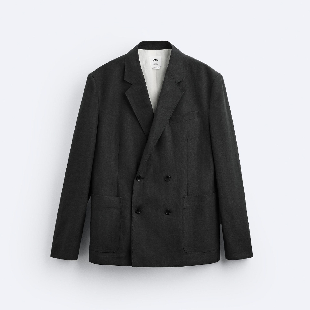 Пиджак Zara 100% Linen Double-breasted, черный