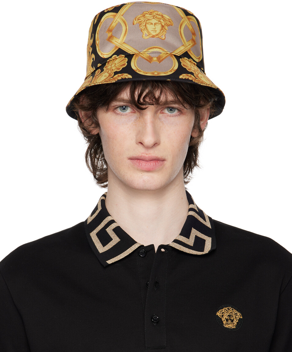 

Черно-золотая панама с принтом Heritage Versace