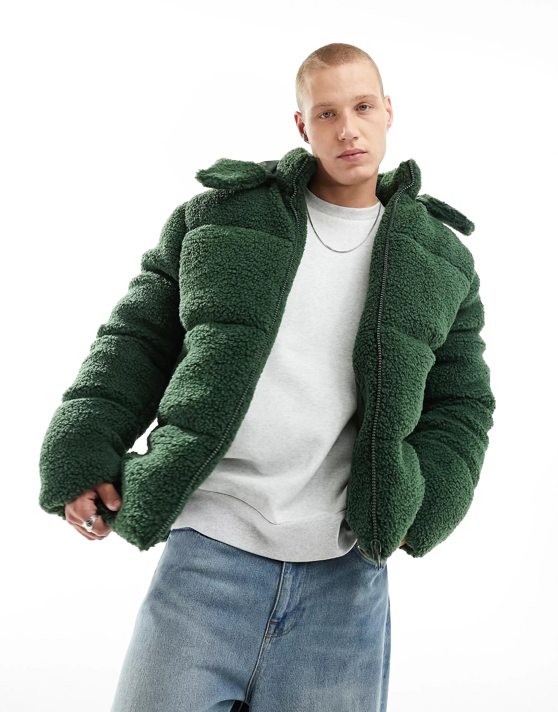 Куртка Asos Design Borg With Removable Hood, зеленый