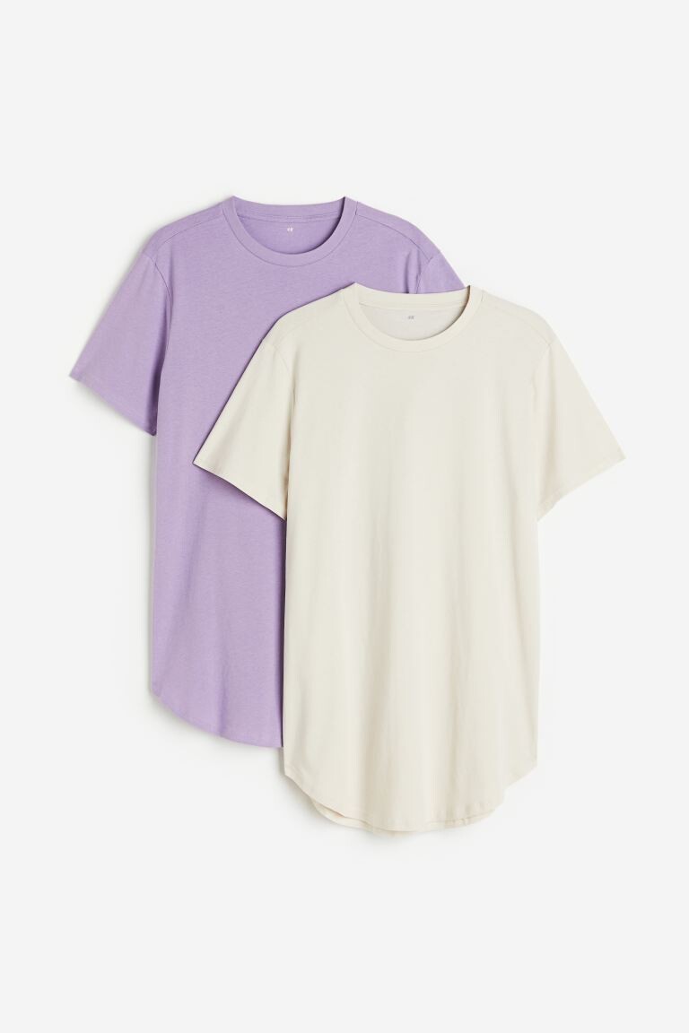 

Комплект из 2 футболок Long Fit H&M, фиолетовый/светло-бежевый