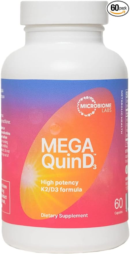 Microbiome Labs MegaQuinD3 — высокоэффективная добавка витамина D3 + K2 для ежедневного использования — 60 капсул naturesplus cal mag vit d3 с витамином k2 добавка для здоровья костей 90 таблеток nature s plus