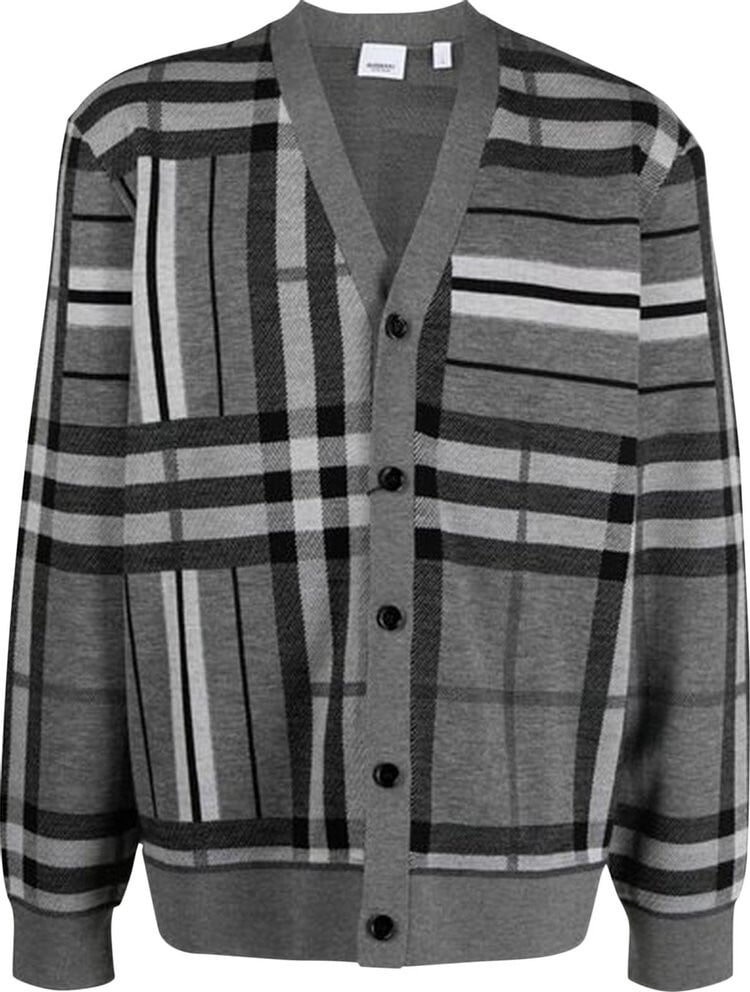 

Кардиган Burberry Check And Stripe Wool Jacquard Cardigan 'Flint Melange', серый