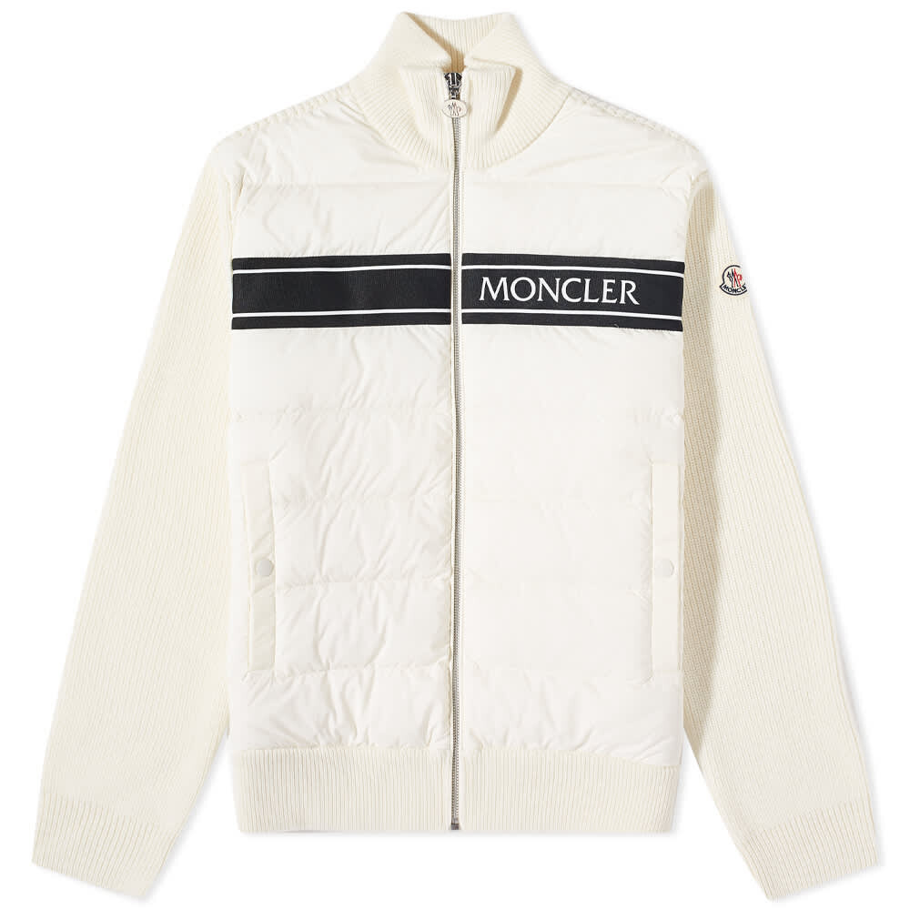 

Пуховик с логотипом в полоску и на молнии Moncler, Белый
