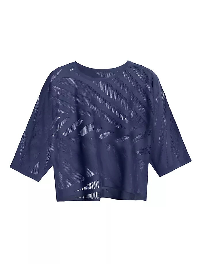 

Свободный дышащий топ с папоротником Pleats Please Issey Miyake, темно-синий