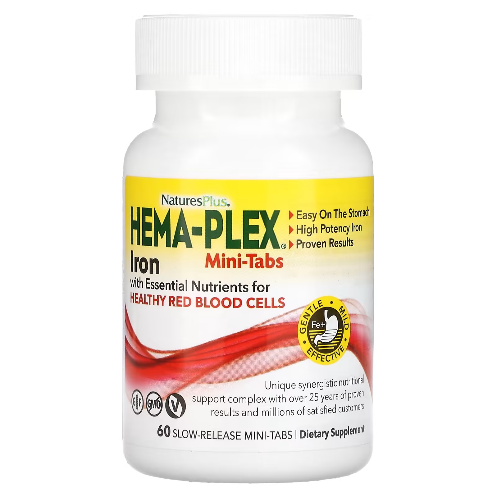 NaturesPlus Hema-Plex Iron with Essential Nutrients for Healthy Red Blood Cells, 60 таблеток hema plex быстрого действия naturesplus 60 мягких таблеток