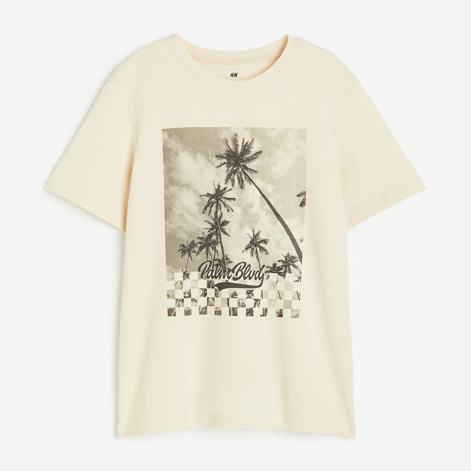 

Хлопковая футболка с принтом H&M Palm Blvd, светло-бежевый/серый