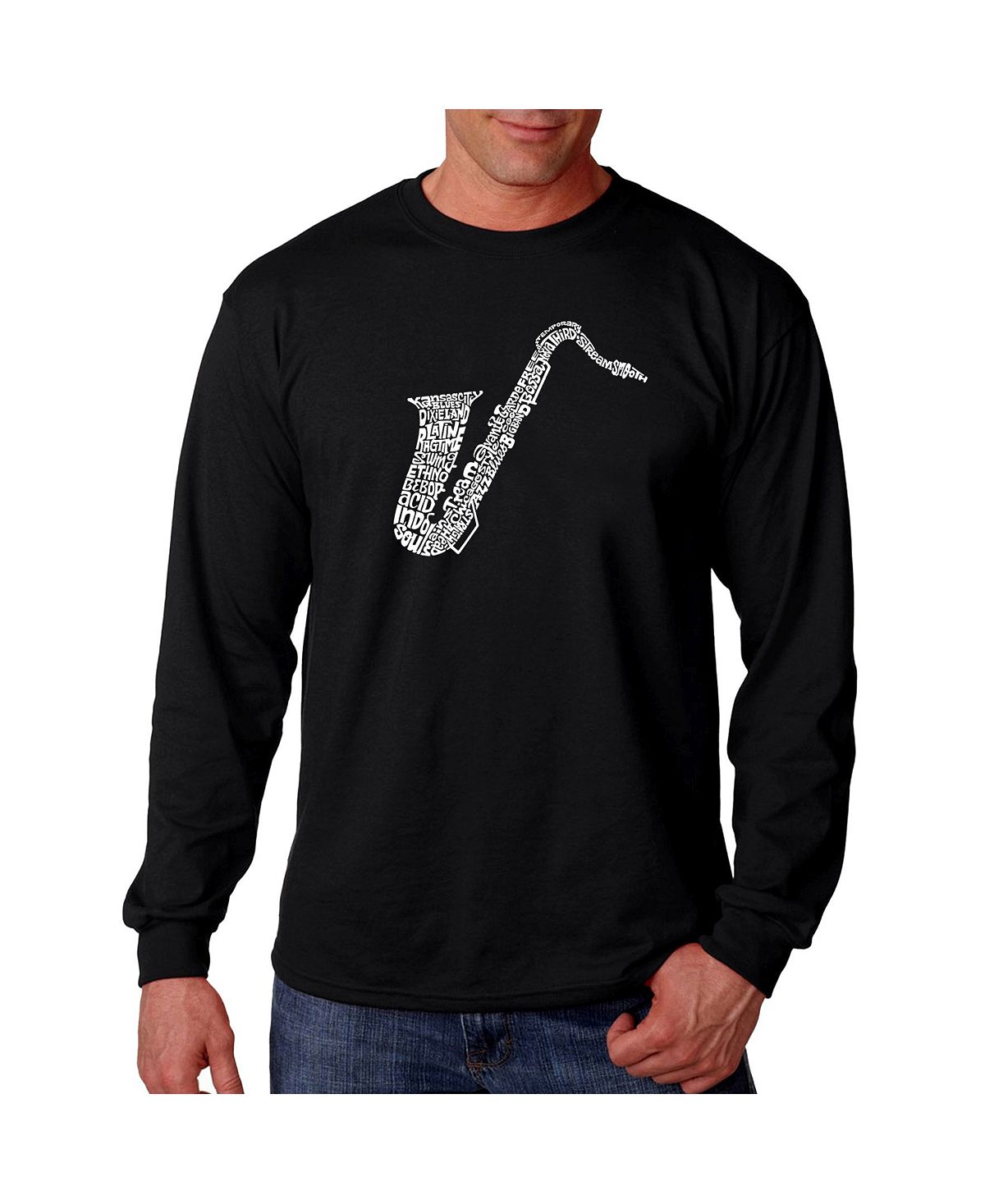 Мужская футболка с длинным рукавом word art - саксофон LA Pop Art, черный мужская футболка джаз музыкант jazz саксофон m зеленый