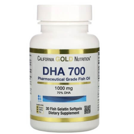 Рыбий жир фармацевтического качества DHA 700 California Gold Nutrition 1000 мг, 30 капсул - фото