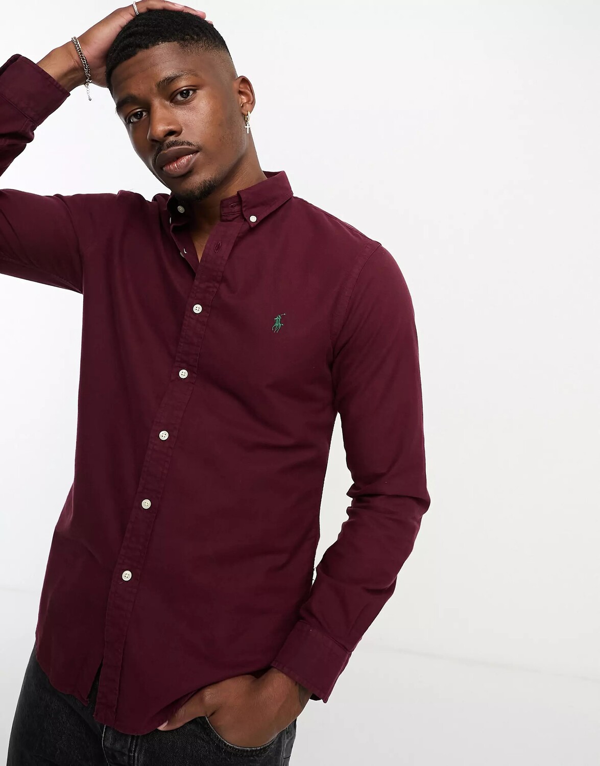 

Рубашка Polo Ralph Lauren Icon Logo Slim Fit Garment Dyed Oxford, бордовый