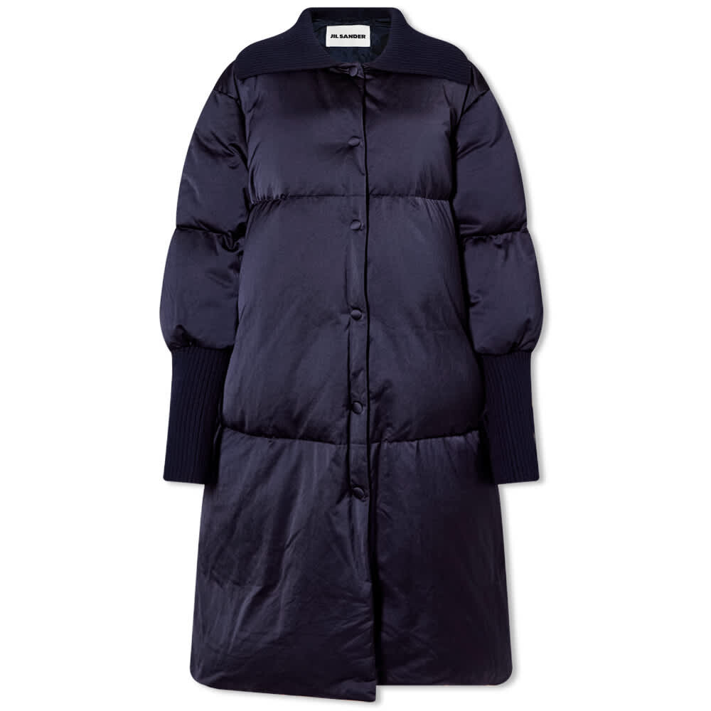 

Длинный пуховик из блестящего нейлона и атласа Jil Sander, Серый