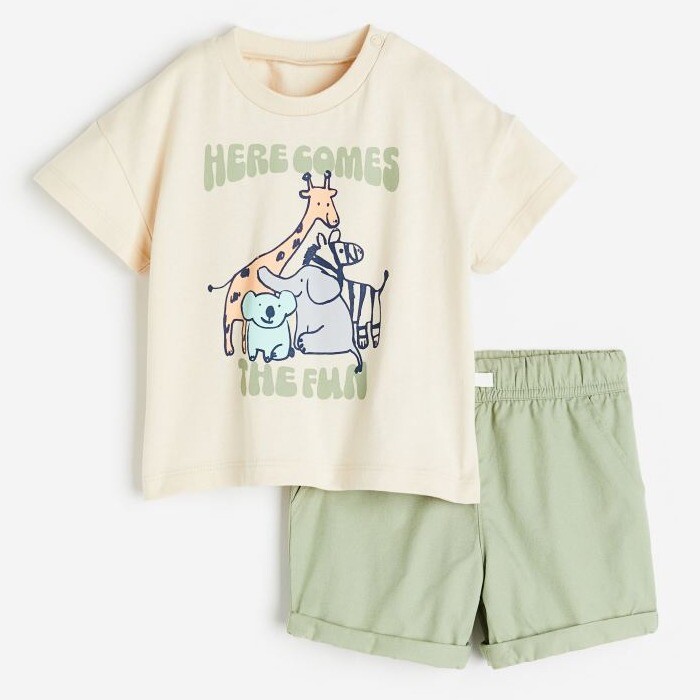 

Комплект H&M Cotton Animals, 2 предмета, светло-зеленый/бежевый