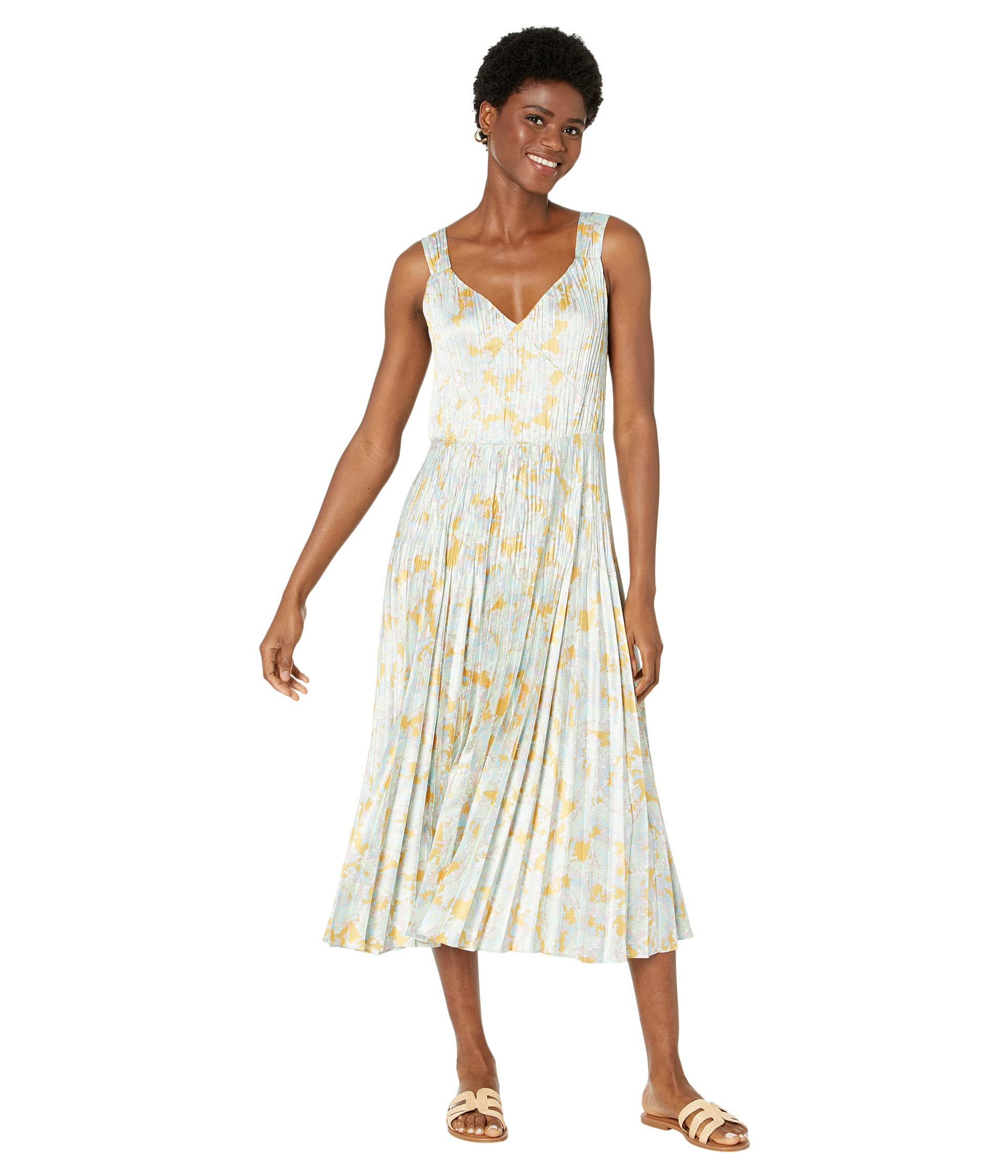 Платье Vince, Lotus V-Neck Pleated Slip Dress