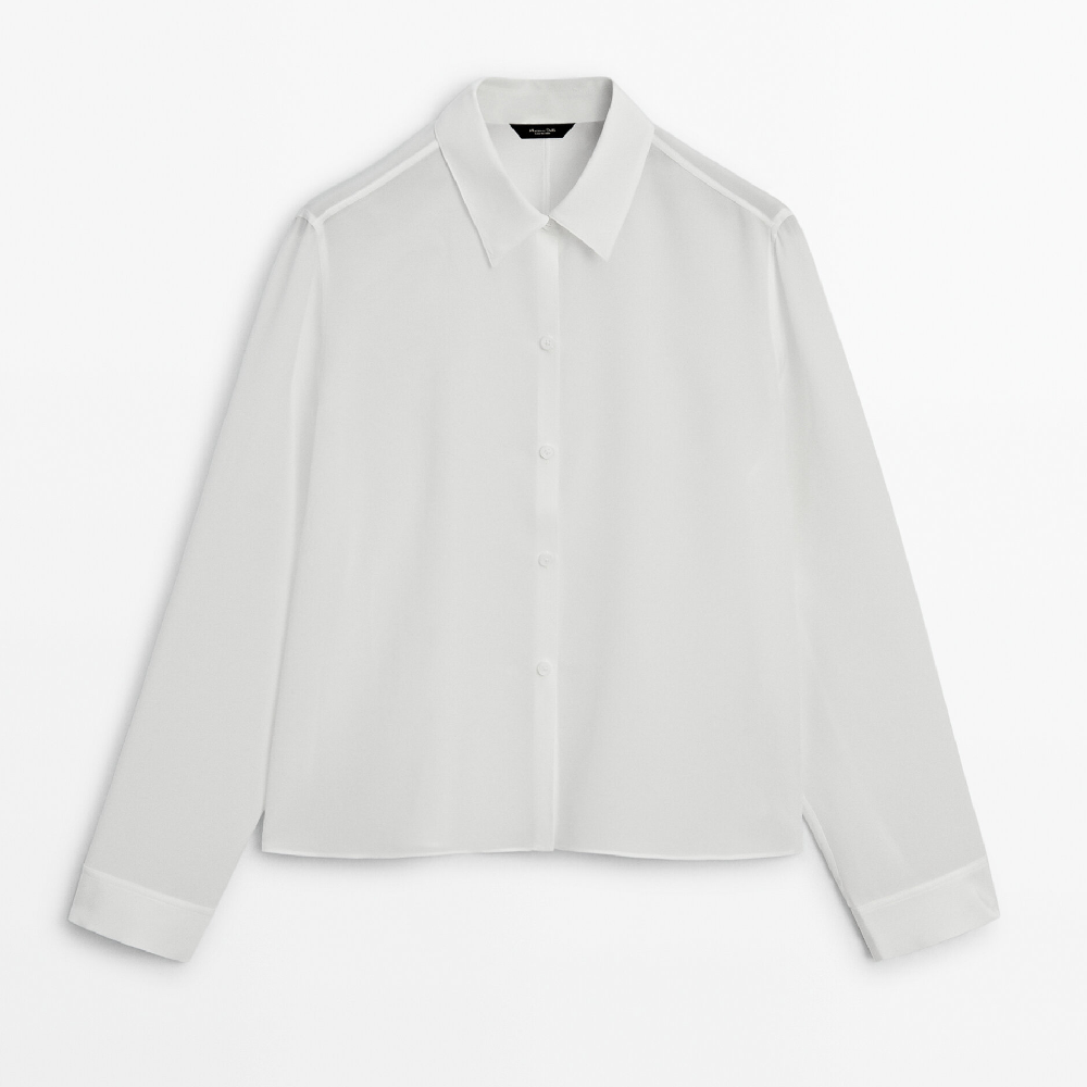 Рубашка Massimo Dutti Flowing 100% Silk Crepe, кремовый женская длинная пикантная кружевная ночная рубашка на подтяжках из натурального шелка тутового шелкопряда