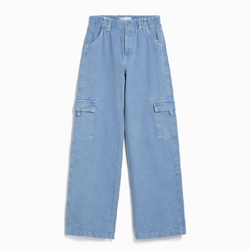 

Джинсы Карго Bershka Straight Fit Twill, голубой