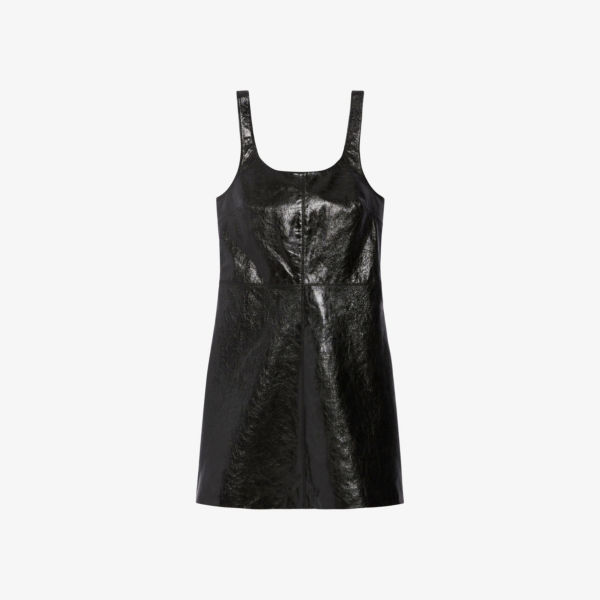 Кожаное мини-платье а-силуэта с прямым вырезом Claudie Pierlot, цвет noir / gris топ tumi с квадратным вырезом эластичной вязки claudie pierlot цвет noir gris