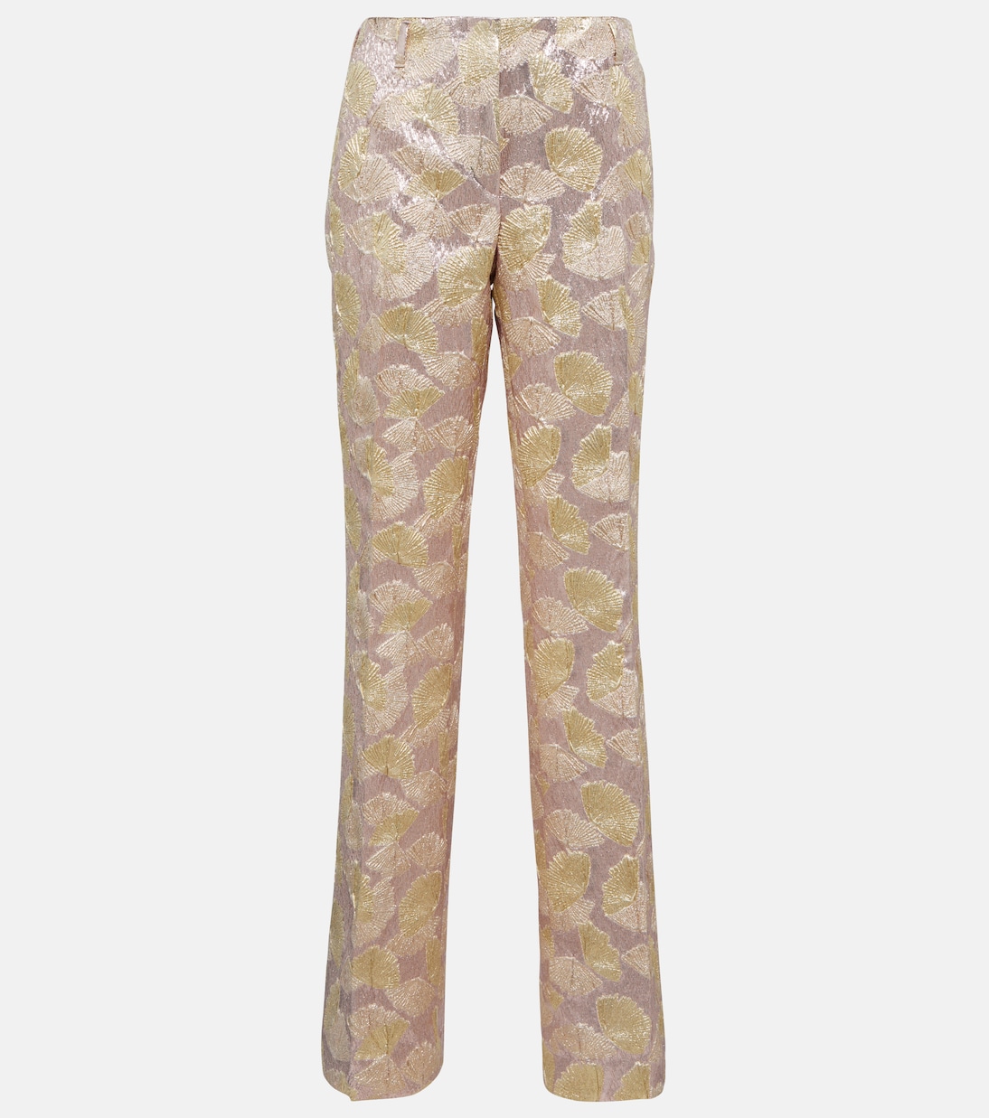 Расклешенные брюки из жаккардовой ткани ламе Dries Van Noten, золото