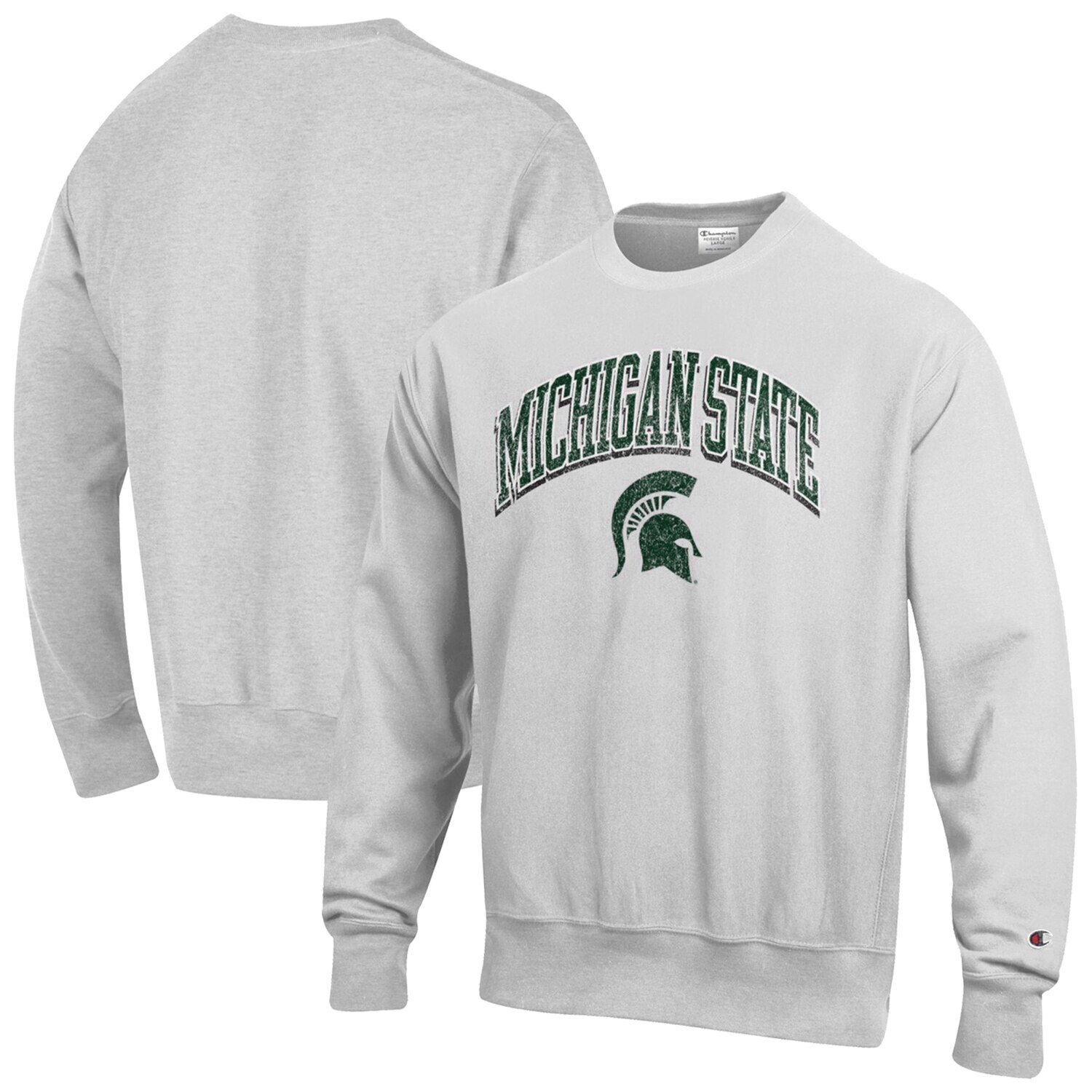 

Мужской серый пуловер обратного плетения Michigan State Spartans с аркой и логотипом Champion
