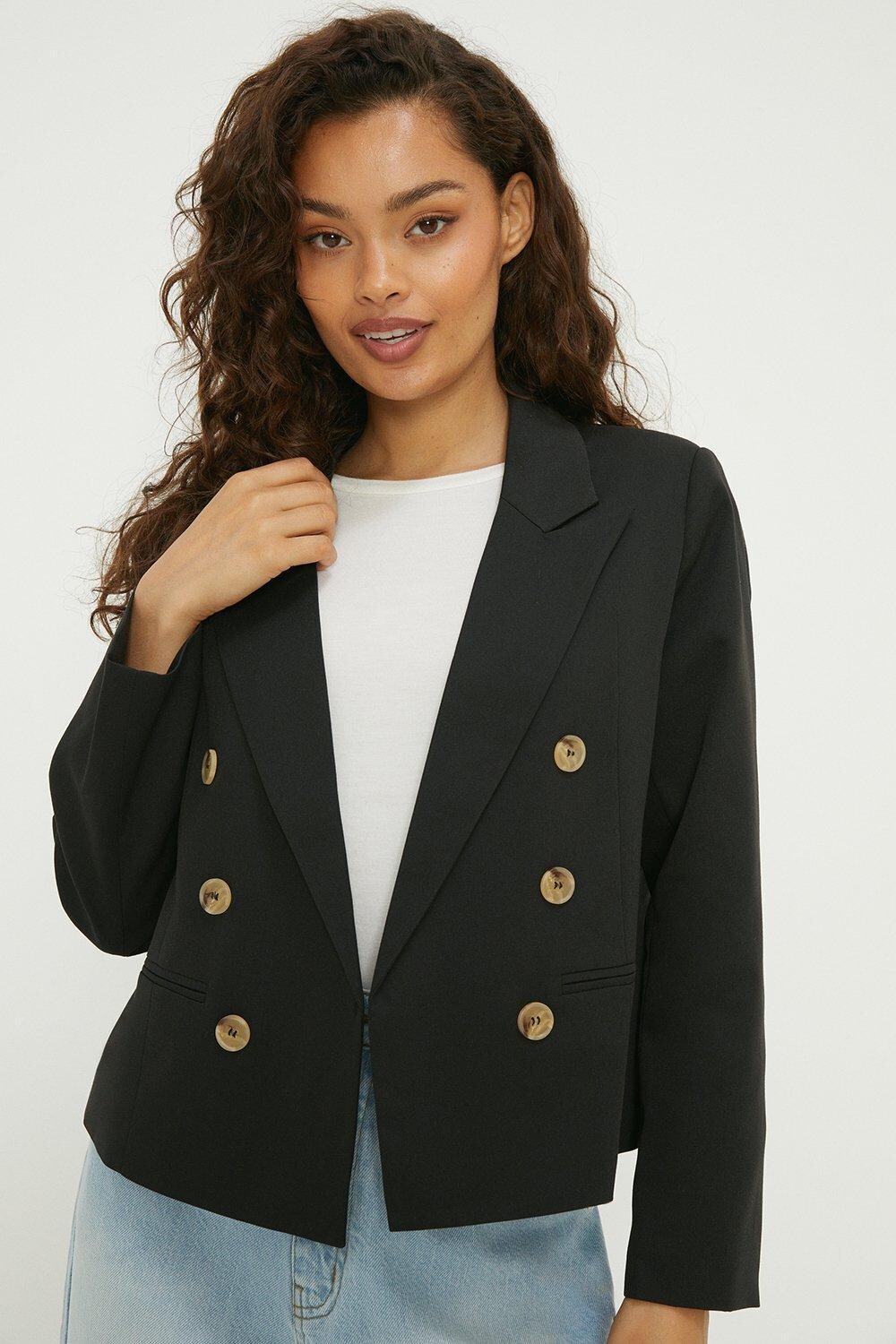 

Укороченный фактурный пиджак Petite Dorothy Perkins, черный